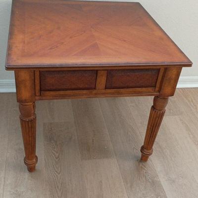 Square Wood End Table W/Woven Reed Inserts 27x27x24