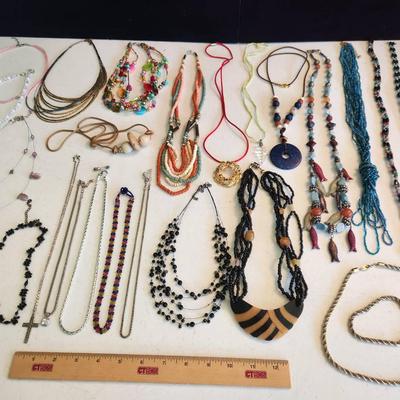 24pc Costume Jewelry Necklaces - Hematite, Beads, Wood/Metal Pendants
