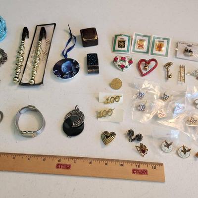 45pc Misc. Costume Jewelry - Skagen Watch, Pins, Bracelets, Rings, Italian Leather Box