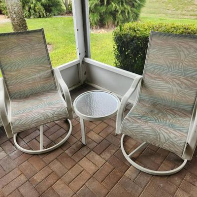 Colorful Patterned Swivel/Lean Metal Patio Chairs & Table