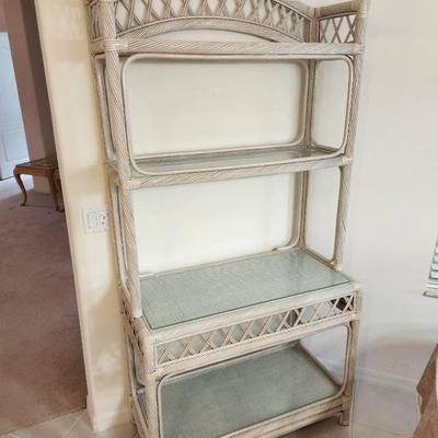 Vintage Pickled Oak Rattan Style Bakers/Kitchen Rack - 38x18x77"