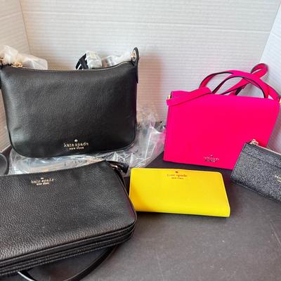 Kate Spade Purses Lot, Black Pebble Leather New, Pink Purse & Wallet, Yellow Wallet