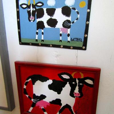 Sale Photo Thumbnail #377: Folk art cows by W. Teel