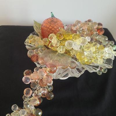 (LR250) Vintage MCM Pink Amber Green Faceted Lucite Acrylic Grape Cluster w/ Leaves
