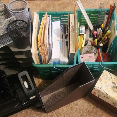 Large Lot of Office Supplies – File Organizers, Stationery, Bins, Pens & More