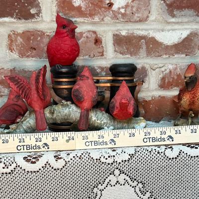 Miniature Red Cardinal Figurine Set – Rustic Bird Decor