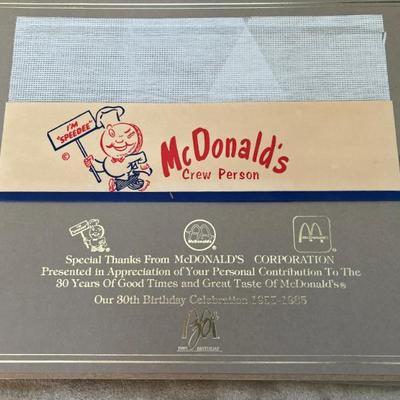 Vintage 1960s McDonalds Employee Paper Hat & Certificate Commemorating the 50th Anniversary
