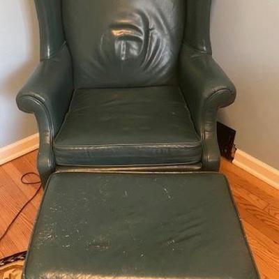 Green Lether Chair & Ottoman