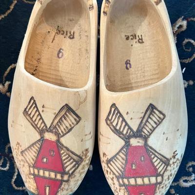 Vintage Painted Red Wooden Dutch Shoes