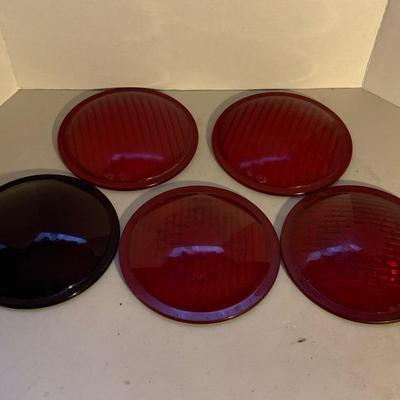 2 Vintage Glass Traffic Light Lenses And 3 Plastic Lenses