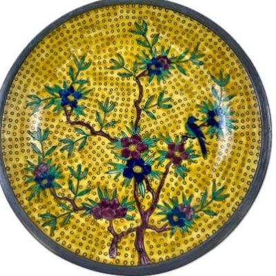 Sale Photo Thumbnail #109: A.C.F. Japanese Porcelain Ware Encased In Pewter Bowl Floral Design 9 6/8 Wide