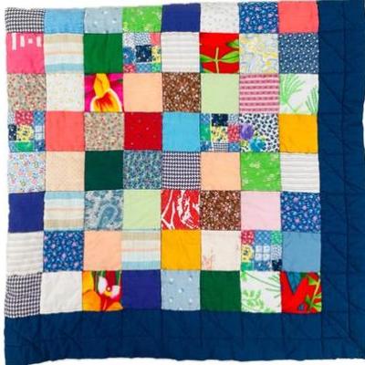 Sale Photo Thumbnail #177: Reversible Hand-made Baby Quilt With Navy Trim