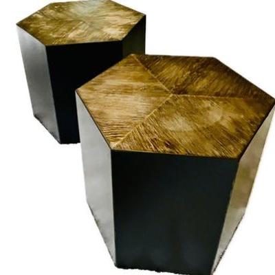 Sale Photo Thumbnail #32: Metal Hexagonal Designed Coffee Tables With Woodgrain Finish Tabletops