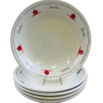 Sale Photo Thumbnail #119: Pottery Barn Pasta Bowls - each illustrating an ingredient - 5 Bowls