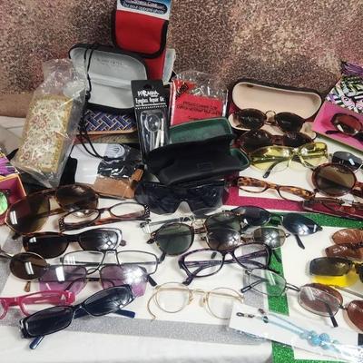 Large Collection Of Eyeglasses, Sunglasses, & Clip-on Lenses 