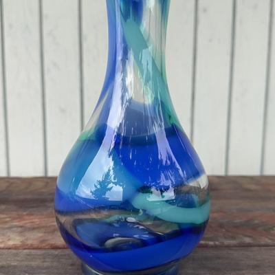 Hand Blown Vase Green/Blue Swirl