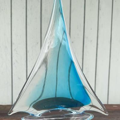 Ocean Blue Glass Sail Boat