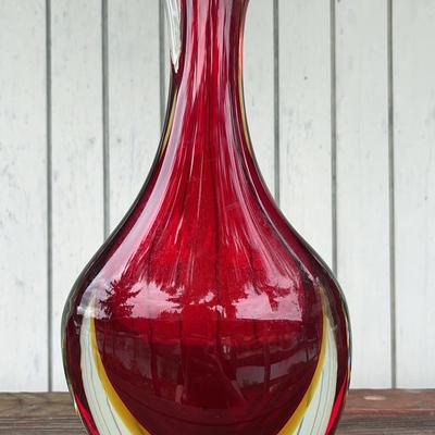 Tall, Heavy Hand Blown Red Vase