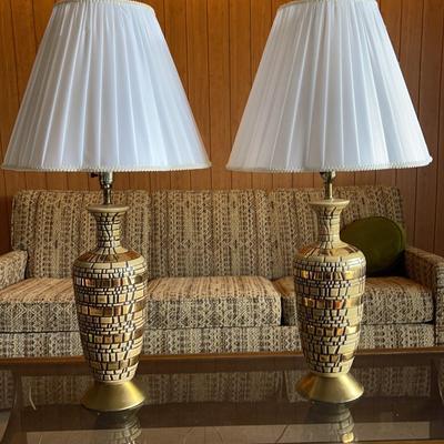 Mosaic Style Mid Century Gold Tone Lamps