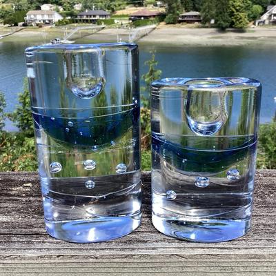 Littala Finland Arktia Glass Candle Holder Teal Blue Timo Sarpaneva