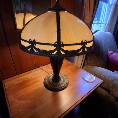 BRADLEY AND HUBBARD SLAG GLASS LAMP