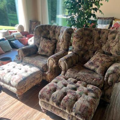 Sale Photo Thumbnail #34: Western lounge chairs with ottomans 