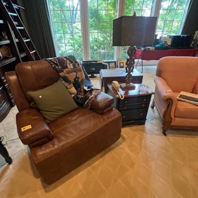 Sale Photo Thumbnail #60: Leather recliner and lounge chair, end tables 
