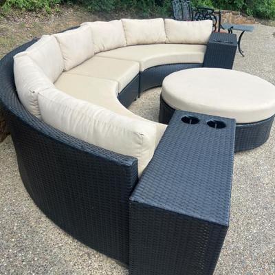 Circular seating with cushions and covers 