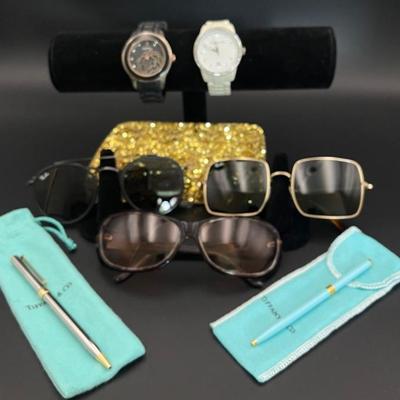 Tiffany pen lot, with designer sunglasses, fashion watches.