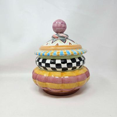 Vintage 1990s Mackenzie-Childs Taylor Odd Fellows Ceramic Small Canister
