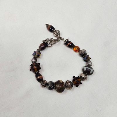 Silpada Style Silver Tone Art Glass Bead Bracelet
