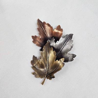 Autumn Multi-Tone Metal Leaves Brooch
