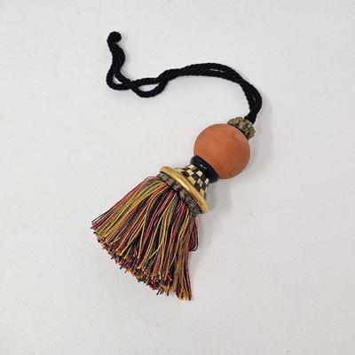 Vintage 1990s Mackenzie-Childs Courtly Check Ceramic Tassel Curtain Tie Back
