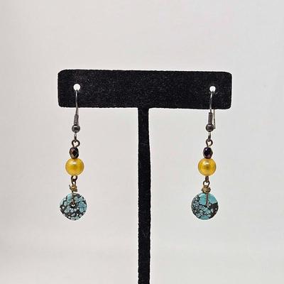 Matrix Turquoise Disc Silver Tone Pierced Earrings

