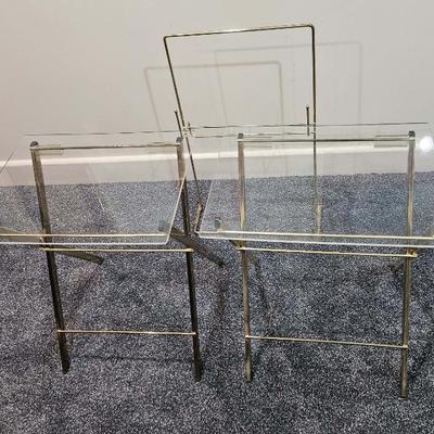 Pair of Hollywood Regency Acrylic & Brass Folding Trays with Stand
