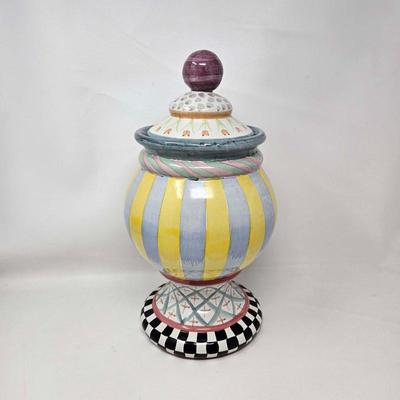 Vintage 1990s Mackenzie-Childs Taylor Odd Fellows Ceramic Globe Canister
