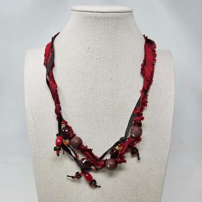 Teresa Goodall Red Glass Clay Resin Beaded Necklace w/Tags
