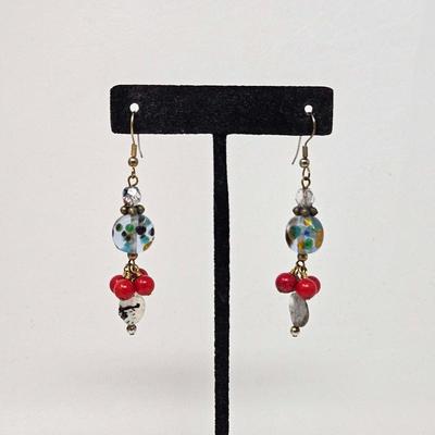 Art Glass Bead Pierced Dangle Earrings
