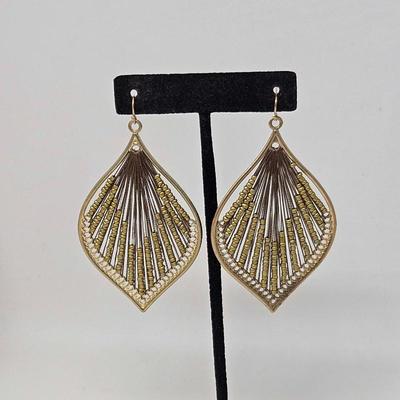 Gold Tone Beaded Teardrop Pierced Earrings
