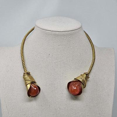 Carnelian Gold Tone Cuff Necklace
