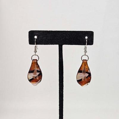 Metallic Art Glass Dangle Pierced Earrings
