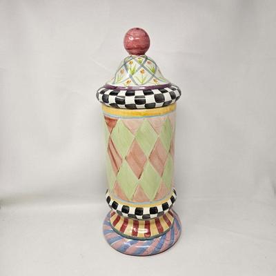 Vintage 1990s Mackenzie-Childs Taylor Odd Fellows Ceramic Column Canister
