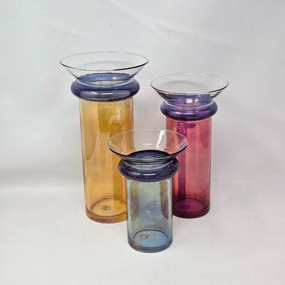 Italian Rainbow Glass Tiered Vase Set of 3

