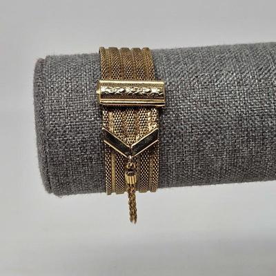 Vintage Gold Tone Mesh Chain Tassel Bracelet
