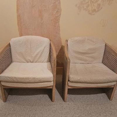 Pair of Vintage Cane Sided Club Chairs
