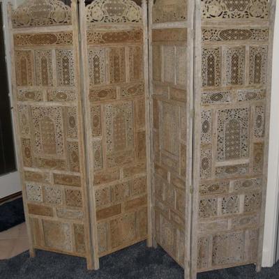 Fantastic Asian Hand Carved Pierced 4-Panel Room Divider
