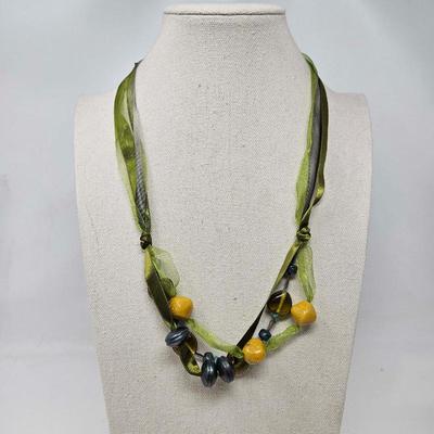 Teresa Goodall Green Glass Clay Resin Beaded Necklace w/Tags

