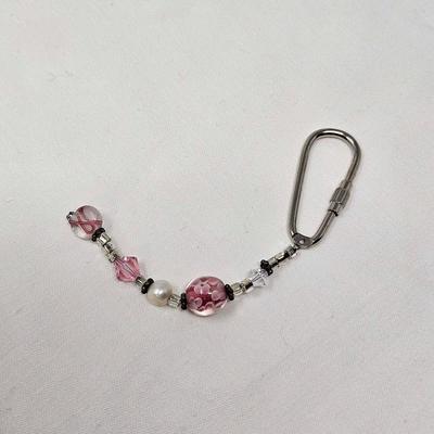 Breast Cancer Awareness Pink Art Glass Silver Tone Keychain
