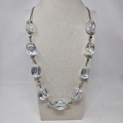 Chico's Silver Tone Chunky Lucite Bead Long Necklace
