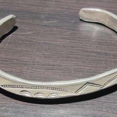 Thick hand Forged Silver Handmade And Stamped Bracelet
